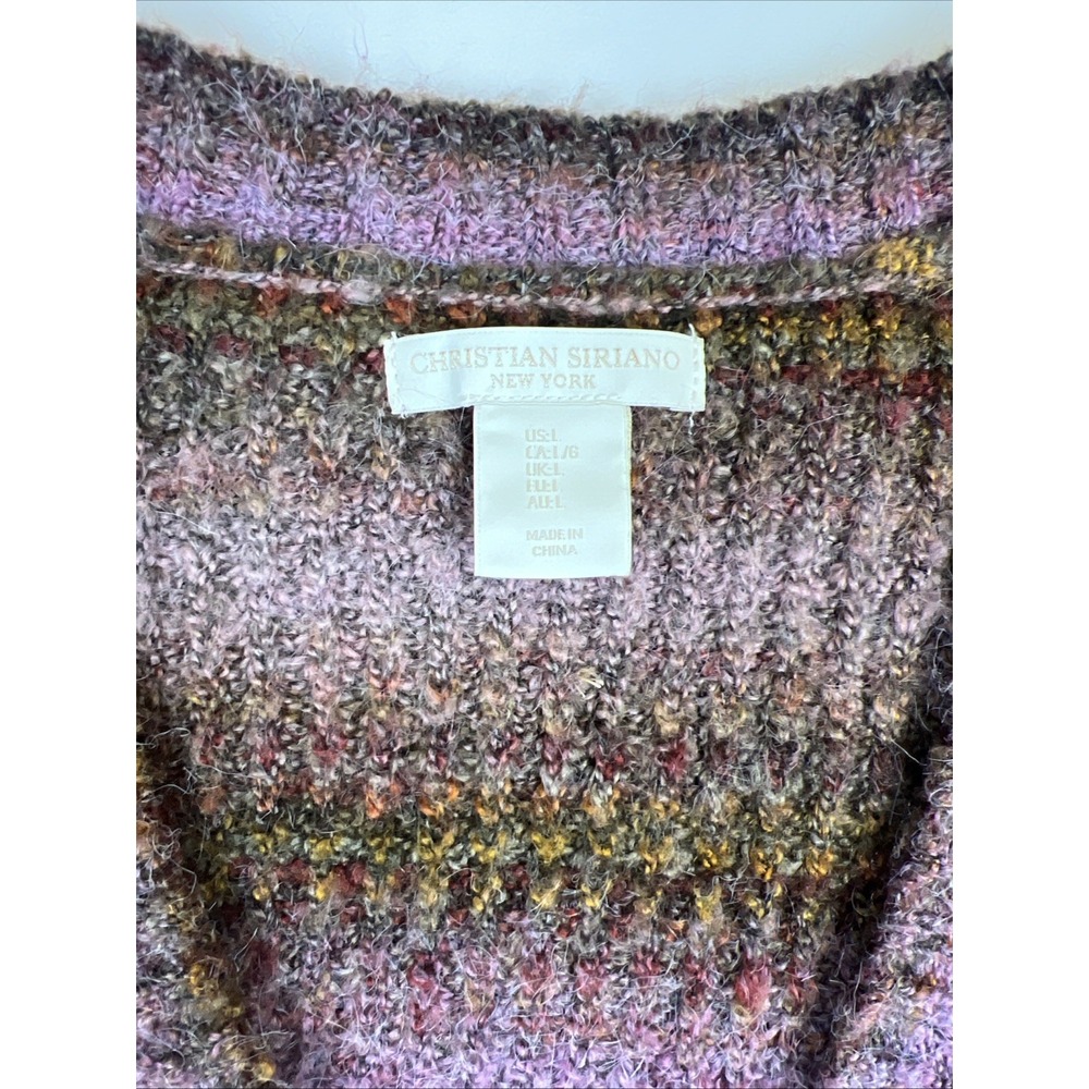 Christian Siriano Purple Marled V-Neck Button Up Cardigan Sweater, Large - Picture 5 of 8